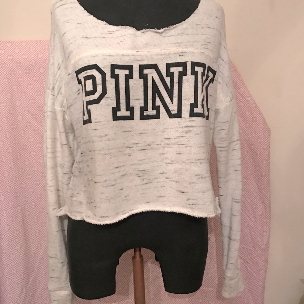 PINK cut crew neck cropped sweater